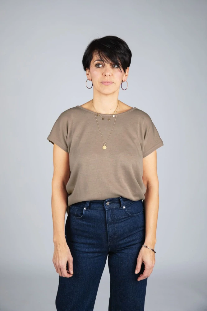 Dámské merino/hedvábí tričko Engel, KR - Pískové