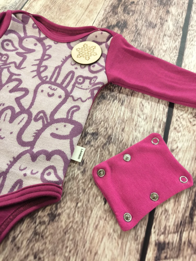 Rostoucí zimní MERINO body Lambio, DR - Postavičky mauve/sangria*