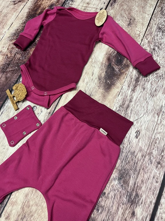 Rostoucí zimní MERINO komplet Lambio, DR - Sangria/růžová*