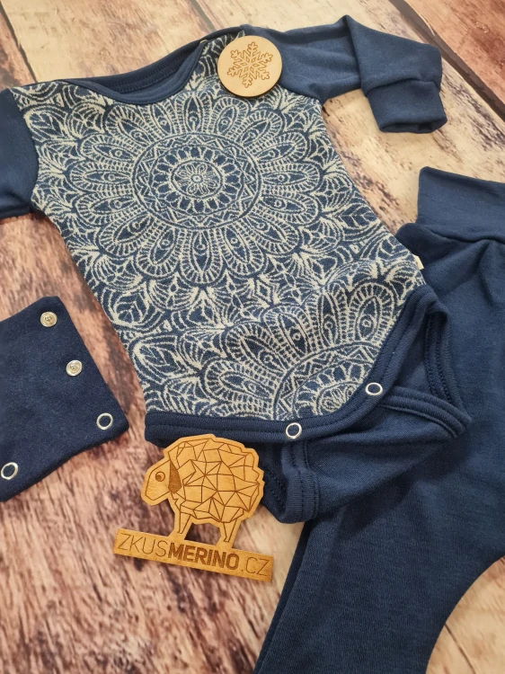 Rostoucí zimní MERINO komplet Lambio, DR - Mandala modrá/Navy*