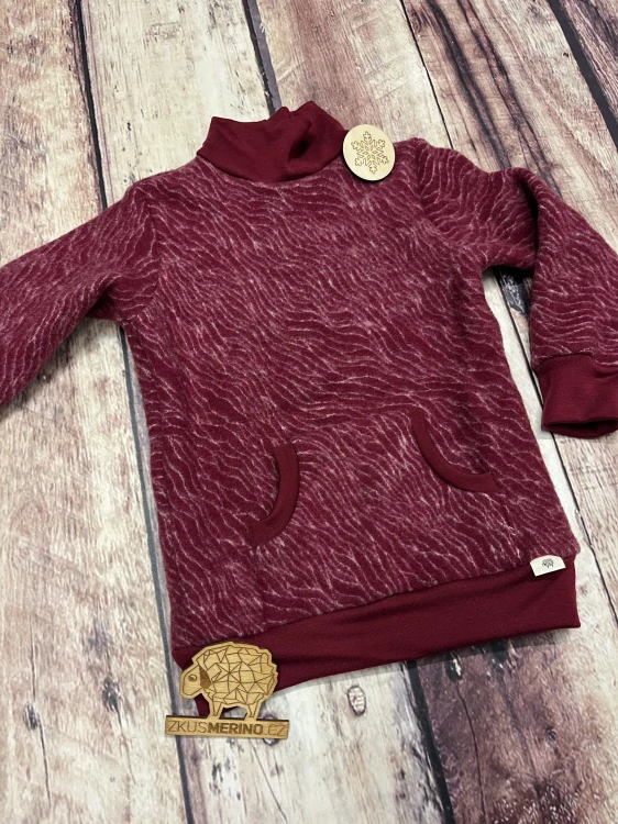 Mikina merino fleece se stojáčkem Lambio - Bordó duny