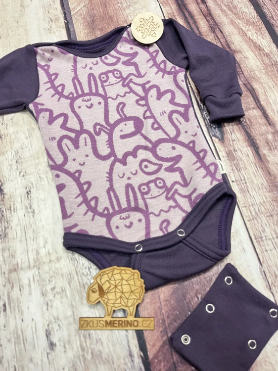 Rostoucí zimní MERINO body Lambio, DR - Postavičky mauve/fialová*