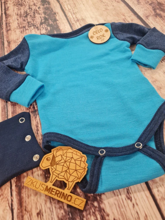 Rostoucí celoroční MERINO body Lambio, DR - Tyrkys/navy*