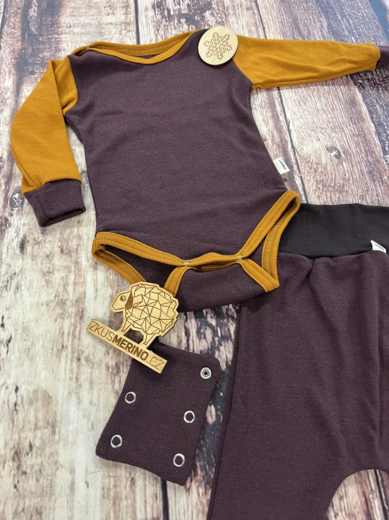 Rostoucí zimní MERINO komplet Lambio, DR - Fialový/okr lem*