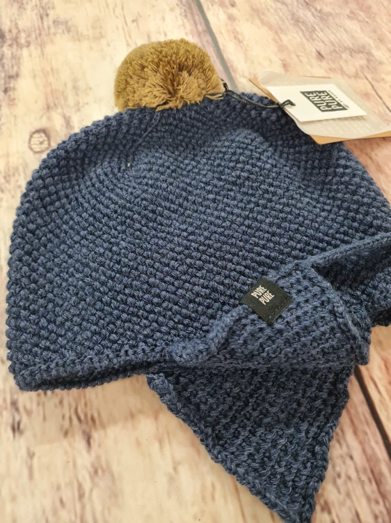 Merino/hedvábí zavazovací čepice Pure Pure - Dark blue