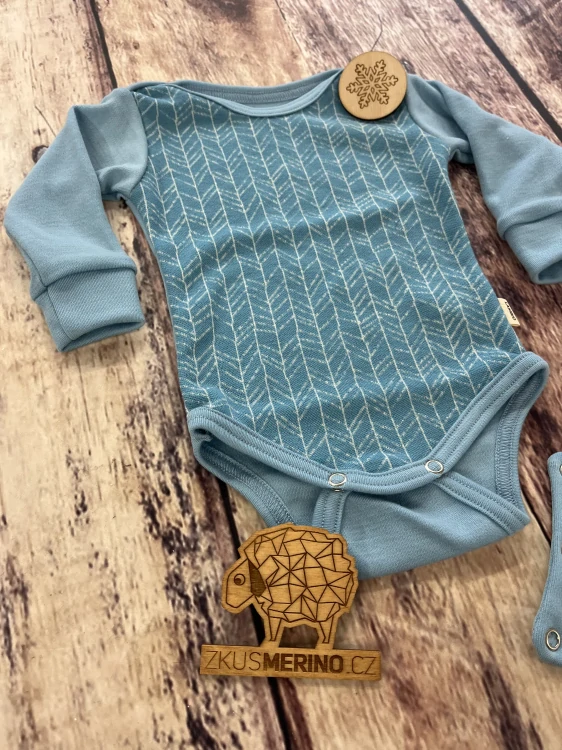 Rostoucí zimní MERINO body Lambio, DR - Tyrkys šipky/sv. tyrkys*