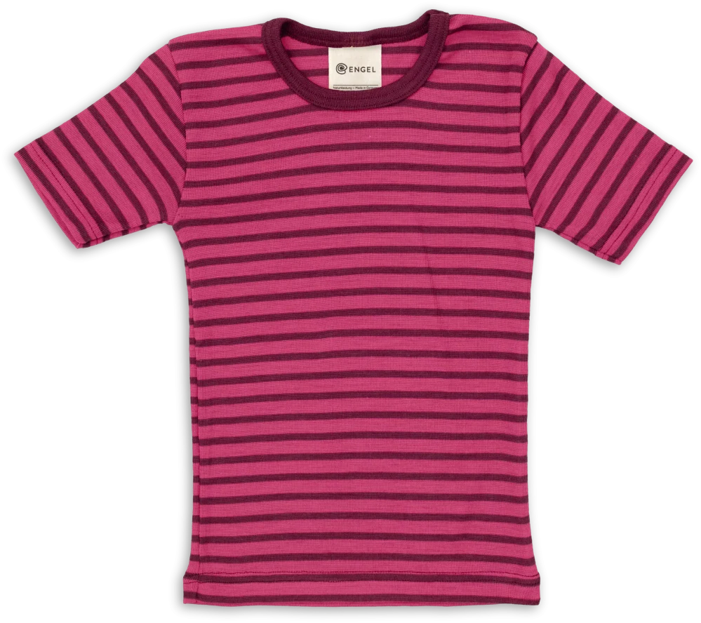 Merino/hedvábí Junior tričko Engel, KR - Malinový proužek
