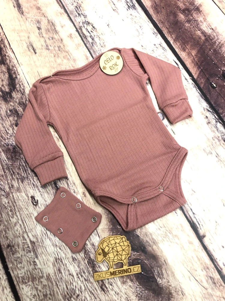 Rostoucí celoroční MERINO body Lambio, DR - Dusty rose žebro*