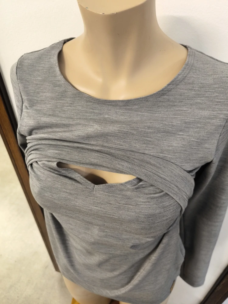 Dámské zimní MERINO/LYCRA kojící tričko ZM Basic, DR - Šedý melír