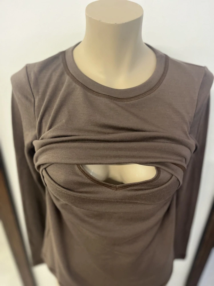 Dámské zimní MERINO kojící tričko ZM Basic, DR - Kavové