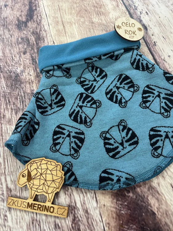 Zimní MERINO nákrčník rolák Lambio - Tygři petrol/petrol