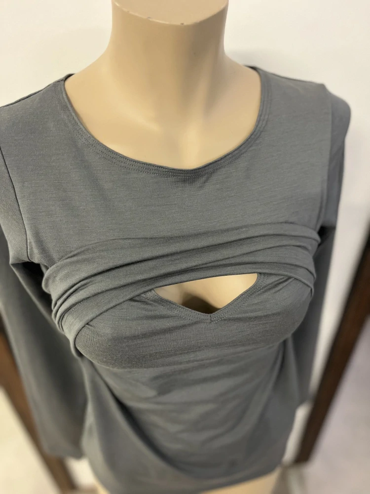 Dámské celoroční MERINO/LYCRA kojící tričko ZM Basic, DR - Středně šedé