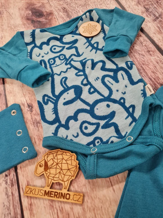 Rostoucí zimní MERINO komplet Lambio, DR - Postavičky petrol/petrol*