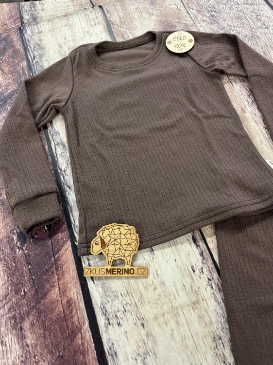 Celoroční MERINO komplet / pyžamo Lambio - Kávové žebro