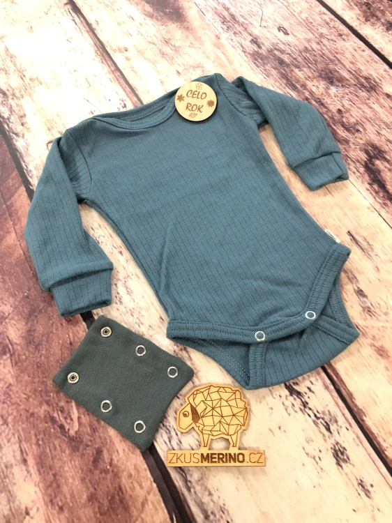 Rostoucí celoroční MERINO body Lambio, DR - Modrozelené žebro*
