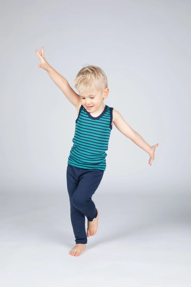 Junior merino/hedvábí tílko Engel - Ledově modrá/proužek