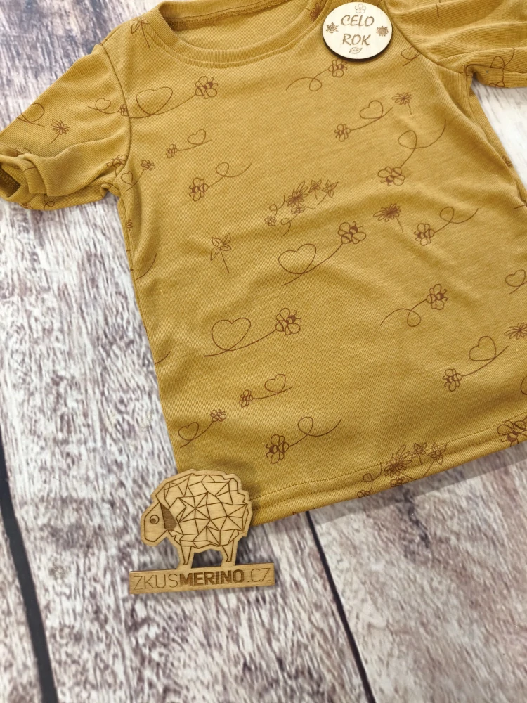 Celoroční MERINO/HEDVÁBÍ tričko Lambio, KR - Čmeláci na zlaté*