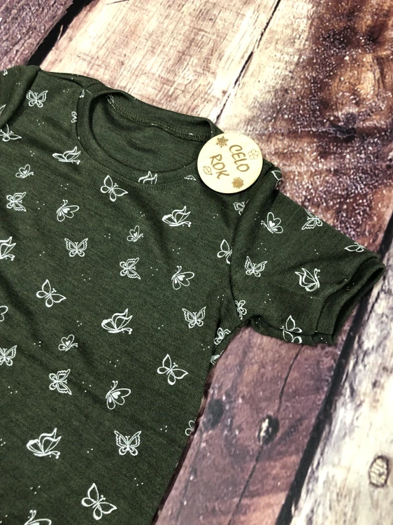 Celoroční MERINO/HEDVÁBÍ tričko Lambio, KR - Motýlci na lesní zelené