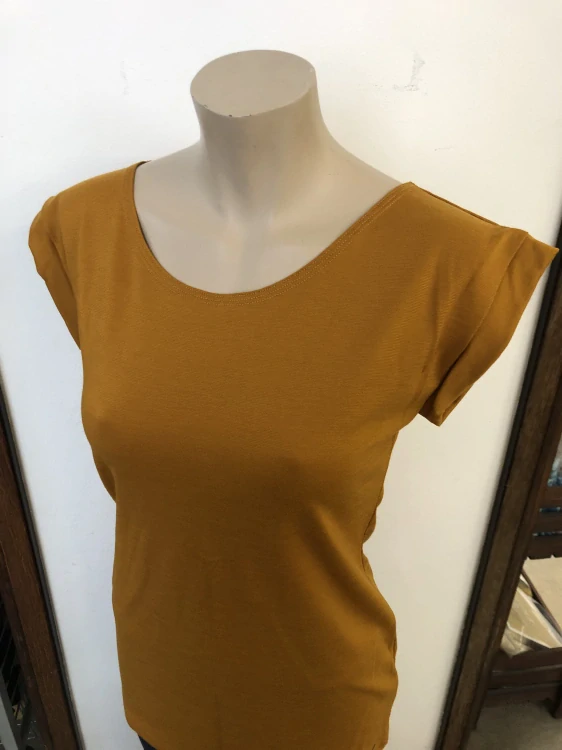 Prodloužené dámské celoroční merino tričko ZM Basic s přinechaným rukávem - Hořčice