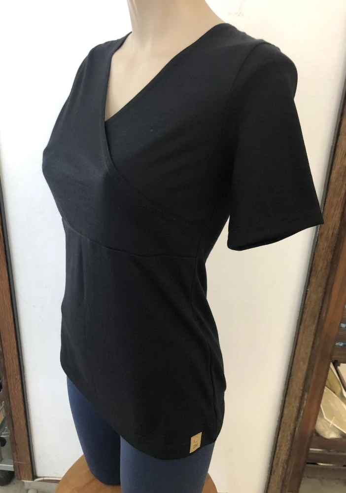 Dámské letní MERINO tričko s křížením ZM Basic, KR - Černé