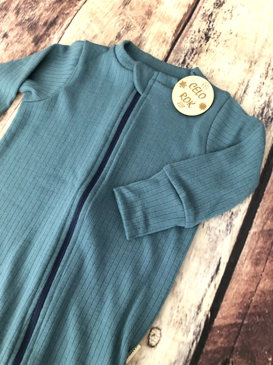 Rostoucí celoroční MERINO overal Lambio, DR - Modrozelené žebro