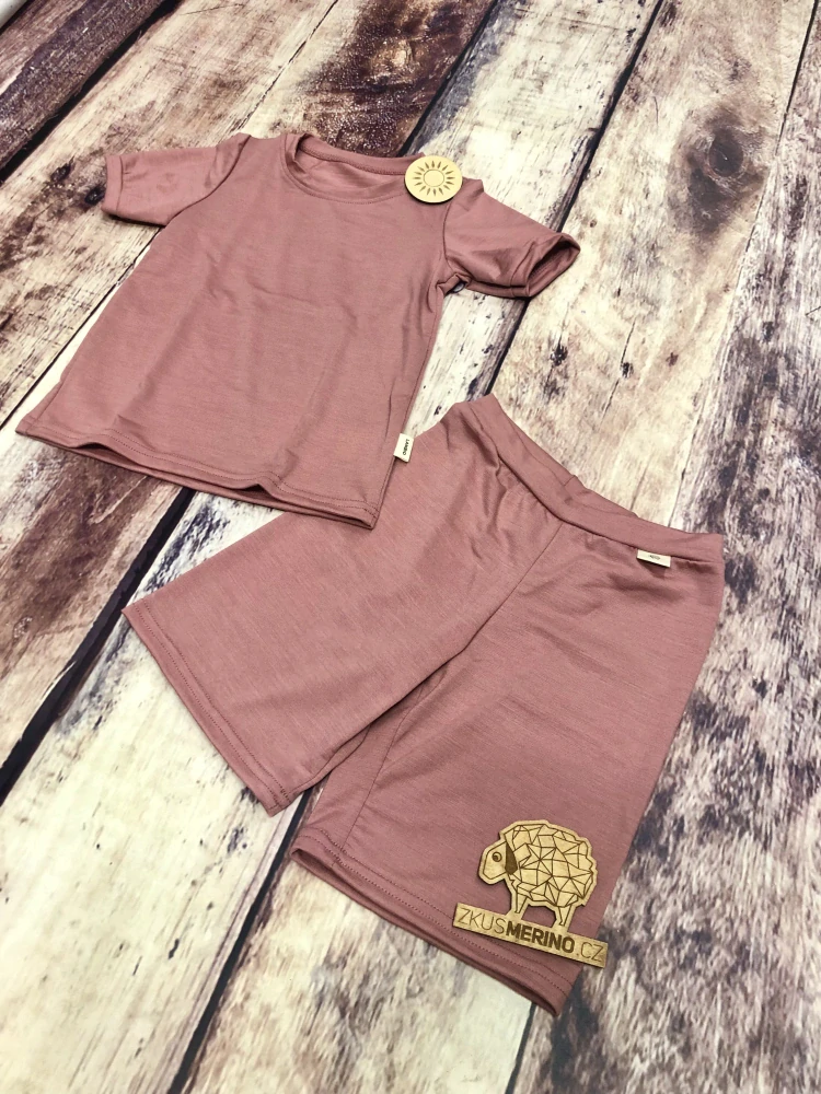 Dětský letní merino/lycra komplet/pyžamo Lambio, KR - Dusty rose