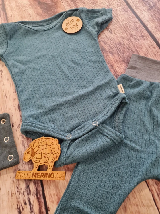 Rostoucí celoroční MERINO komplet Lambio, KR - Modrozelené žebro*