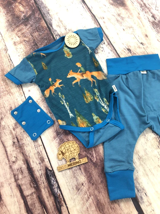 Rostoucí letní MERINO komplet Lambio, KR - Lišky/petrol