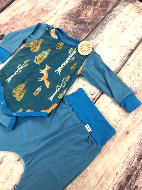 Rostoucí letní MERINO komplet Lambio, DR - Lišky/petrol*