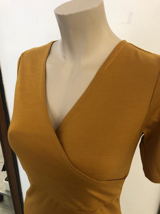 Dámské celoroční MERINO tričko s křížením ZM Basic, KR - Hořčice