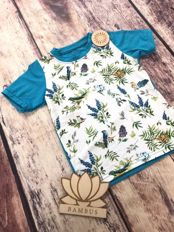 Dětské BAMBUSOVÉ tričko Lambio, KR - Luční ptáčci/azur