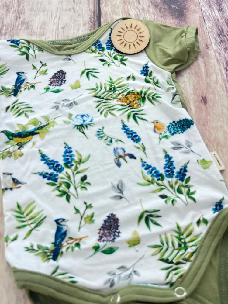 Rostoucí bambusové body Lambio, KR - Luční ptáčci/mechově zelená