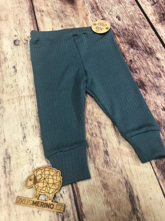 Dětské merino legíny ZM Basic - Modrozelené žebro