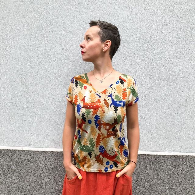 Dámské merino tričko Paterns V, krátký rukáv - Woods