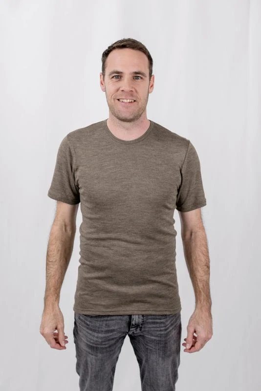 Pánské merino/hedvábí tričko Engel, KR - Oříškové