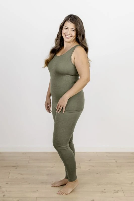 Dámské merino/hedvábí legíny Engel - olivové