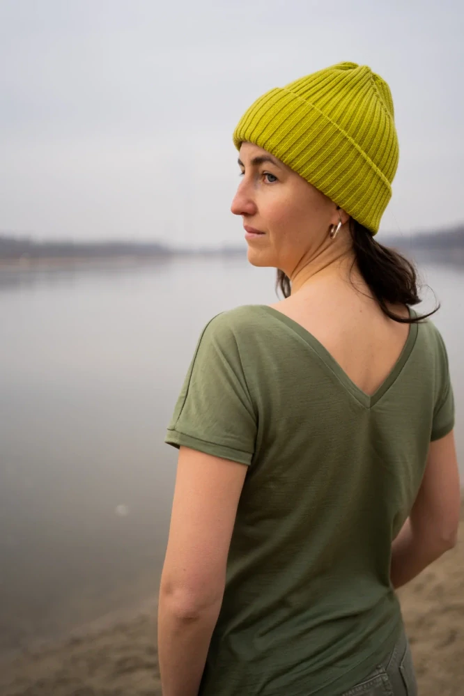 Dámské merino tričko Paterns V, krátký rukáv - Olive light