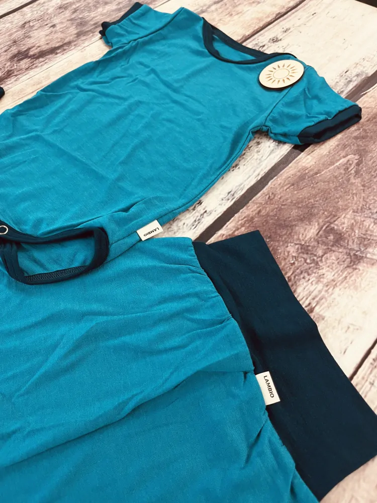 Rostoucí letní MERINO komplet Lambio, KR - Petrol/tm.modrý lem*