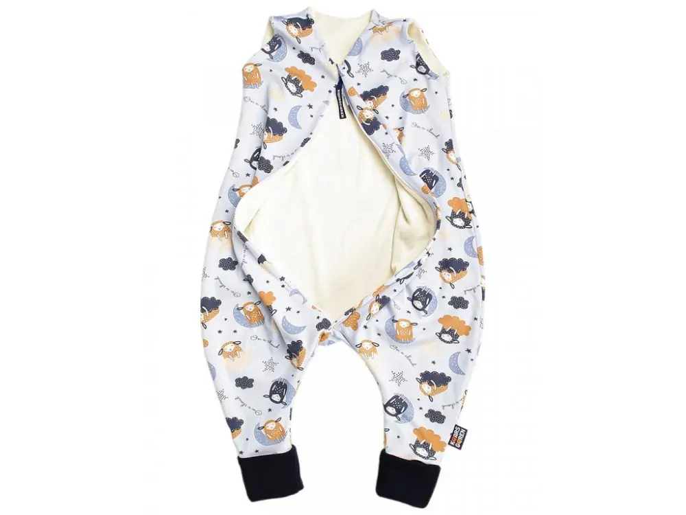 MERINO SPACÍ PYTEL S NOŽIČKAMI - OVEČKY modré nohavice