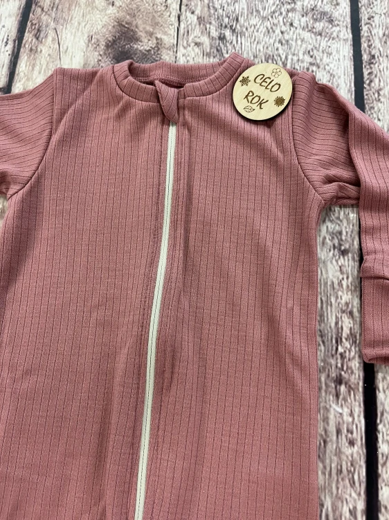 Rostoucí celoroční MERINO overal Lambio, DR - Dusty Rose žebro