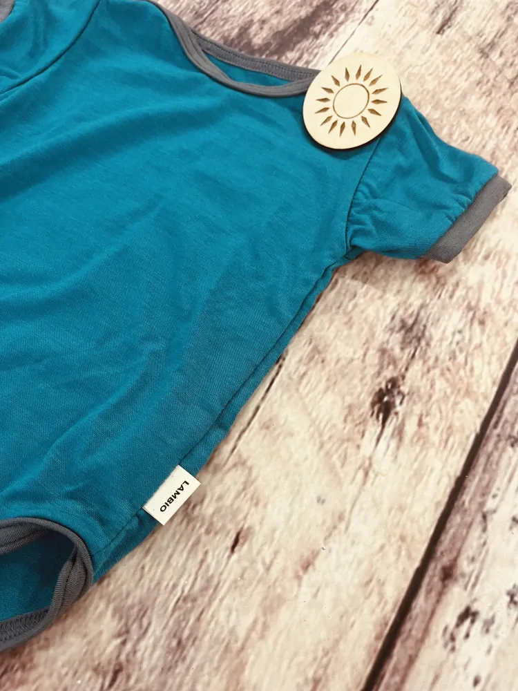 Rostoucí letní MERINO body Lambio, KR - petrol/šedý lem