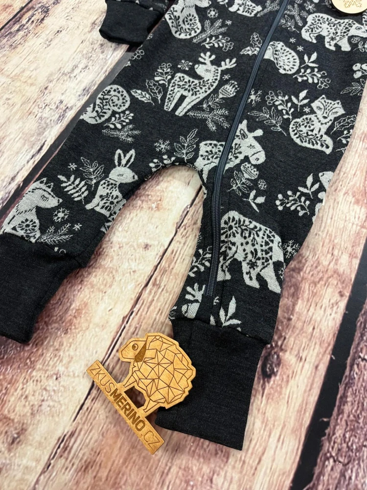 Rostoucí zimní MERINO overal Lambio, DR - Zvířátka grafit