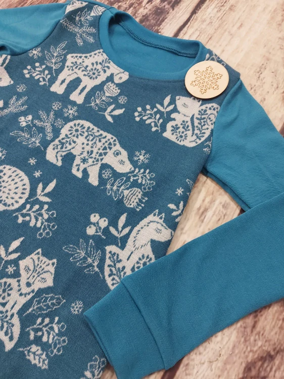 Zimní MERINO tričko Lambio, DR - Zvířátka petrol