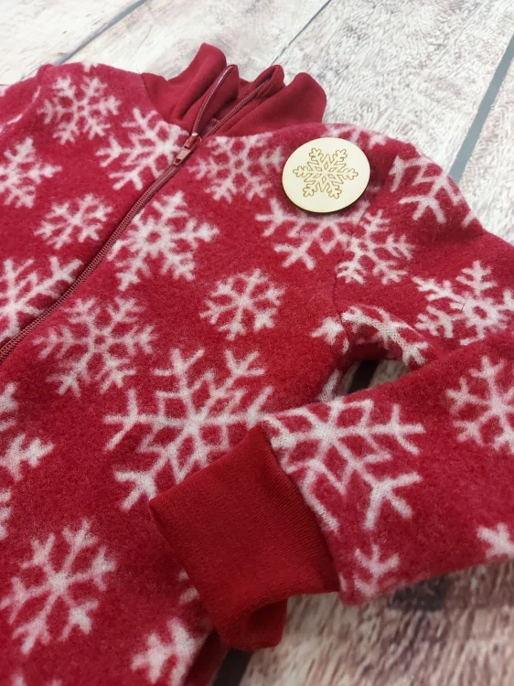 Mikina merino fleece se stojáčkem na zip - Bordo vločka