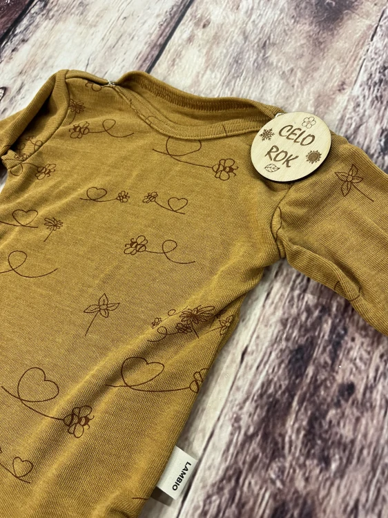 Rostoucí celoroční MERINO/HEDVÁBÍ body Lambio, DR - Čmeláci na zlaté*