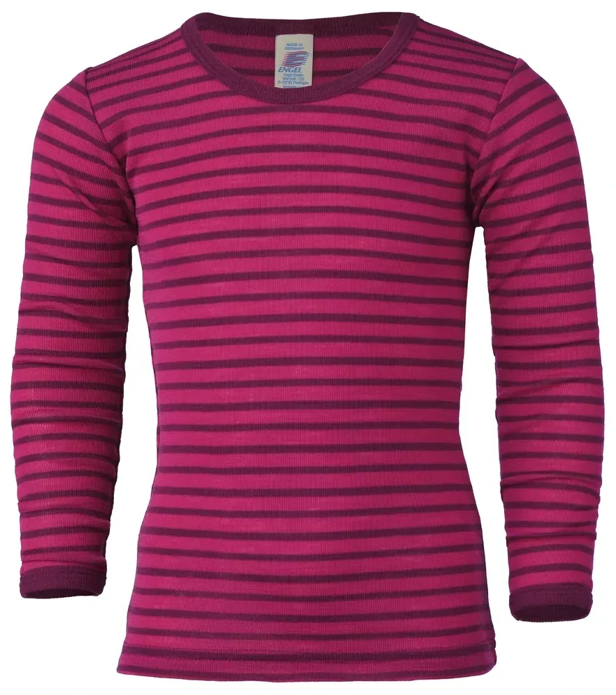 Merino/hedvábí JUNIOR tričko Engel, DR - Malinový proužek