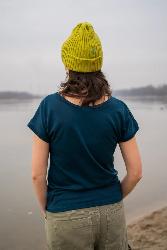 Dámské merino tričko Paterns V, krátký rukáv - Petrol