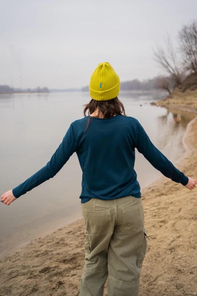 Dámské merino tričko Paterns, dlouhý rukáv - Petrol 