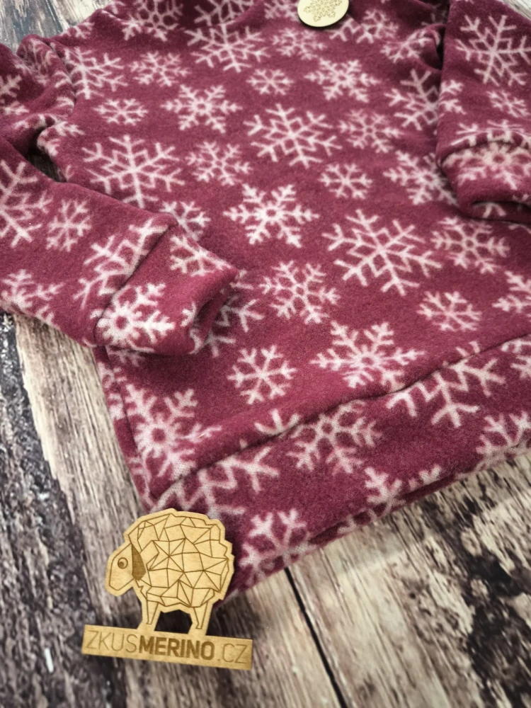 Junior Mikina merino fleece se stojáčkem ZM basic - Bordó vločka