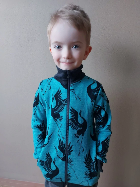 Mikina merino jaro/podzim se stojáčkem na zip Lambio - Jeřábi aqua